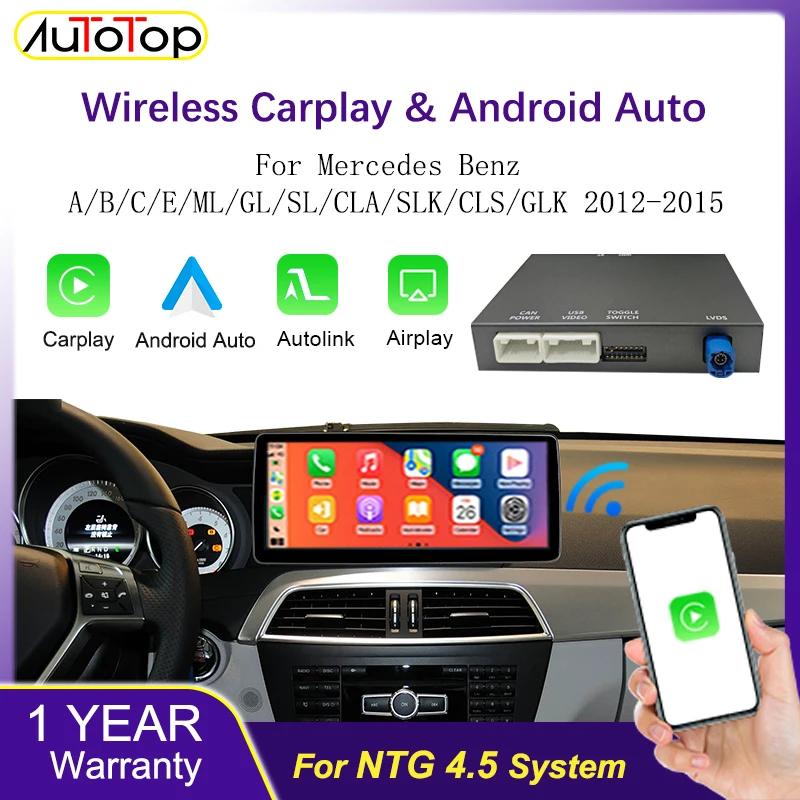 AUTOTOP Wireless CarPlay Android Auto Modul für Mercedes Benz A/B/C/E/ML/GL/SL/CLA/SLK/CLS/GLK 2012-2015 NTG 4.5 System