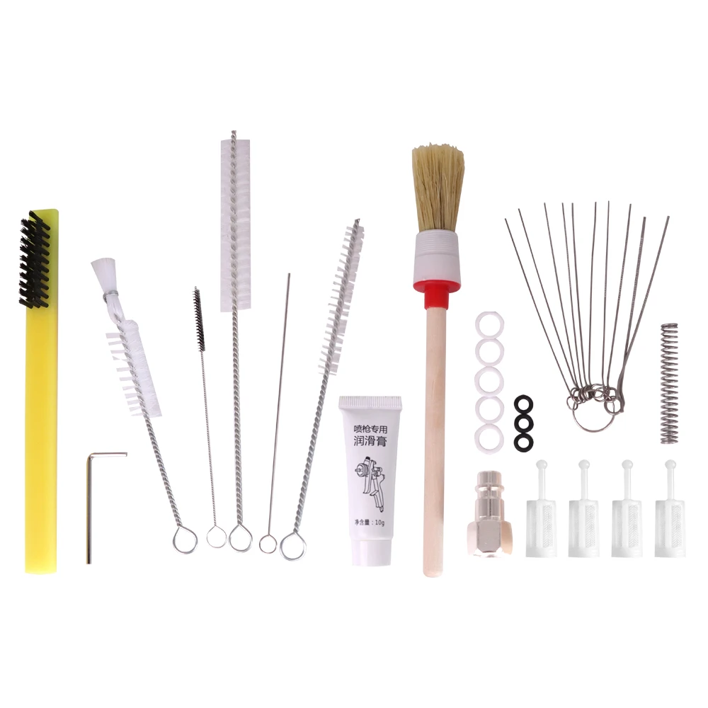 ROLKETU 24 PCS Airbrush Spray Guns Nozzle Cleaning Repair Tool Kit Needle & Brush Set Spray Guns Clean Accessories