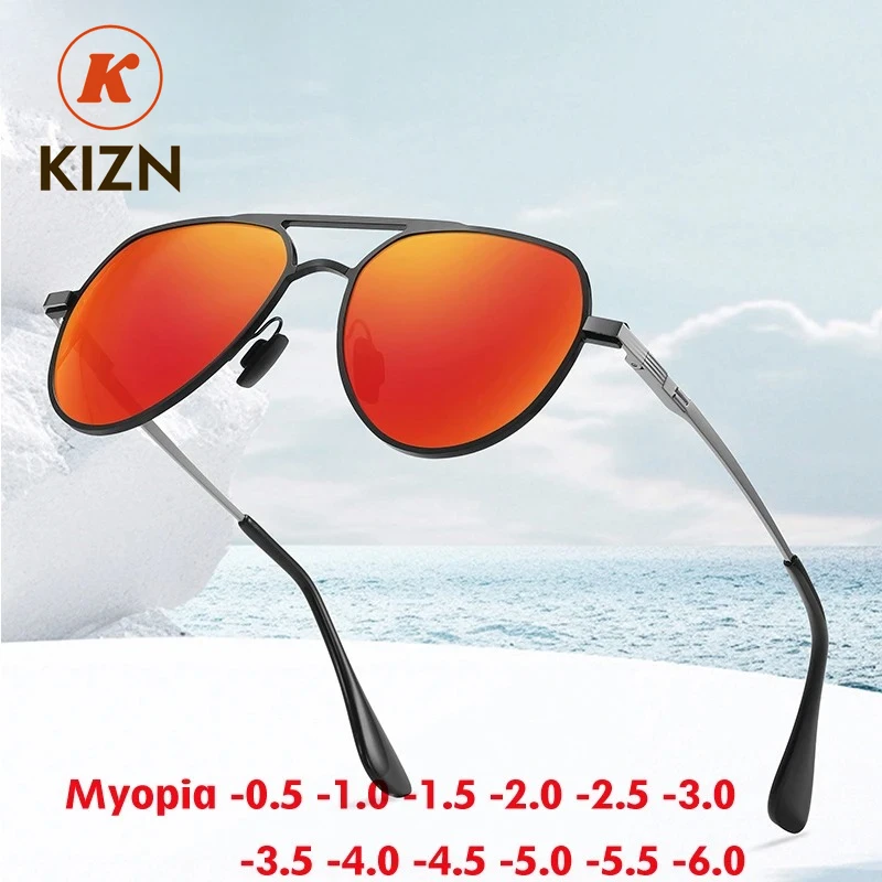 

KIZN Polarized Pilot Sunglasses Myopia Classic Driving Goggles Discolor Custom Prescription Men Women -0.50 to -6.0