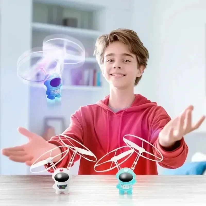 Flying Robot Astronaut Toy Aircraft High-Tech Hand-Controlled Drone Interactive Dual Wings with Lights Outdoor Gifts for Kids