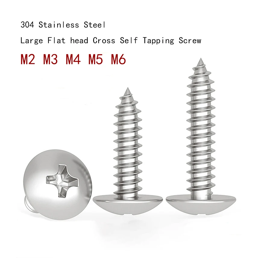 304 Stainless Steel Mushroom Head Cross Groove Wood Screw Self Tapping Screw M2 M3 M4 M5 M6