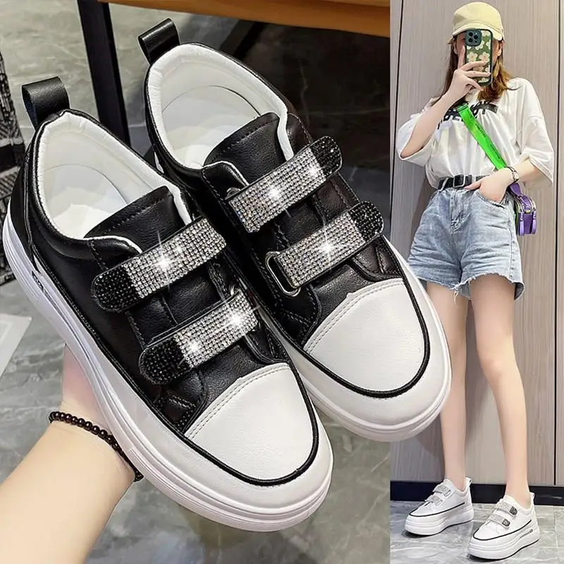 Small White Shoes Increas Height Clogs Platform Wedge Basket 2023 Round Toe Autumn Casual Female Sneakers Crystal Creepers Sport