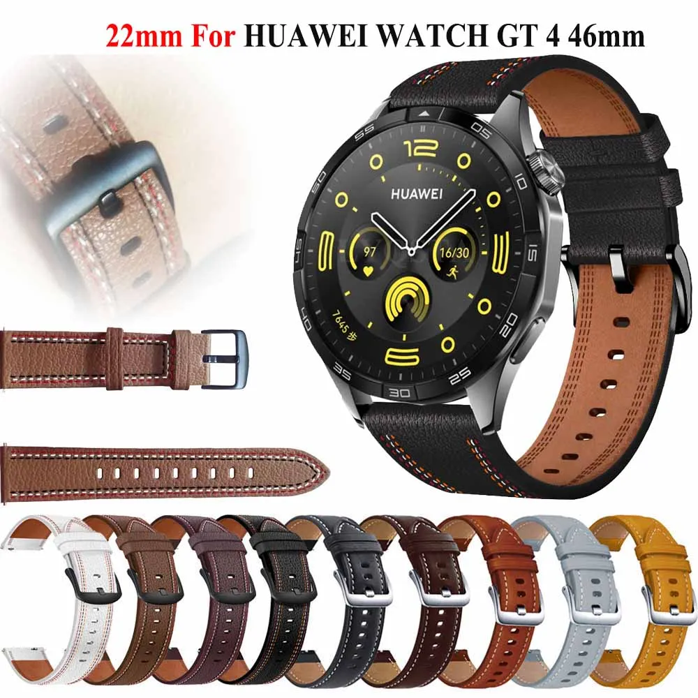 22mm Leather Strap For Huawei Watch GT5 GT 4 46mm GT5 GT3 pro 46mm Smart Watch For Huawei Watch4 Pro Wristband Replacement Strap