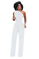 Women's Jumpsuit Solid Skew Collar Crop Top Straight Pants Belt Sexy Sleeveless Loose Pants Elegant Charming Playsuits 2024 - Image 6