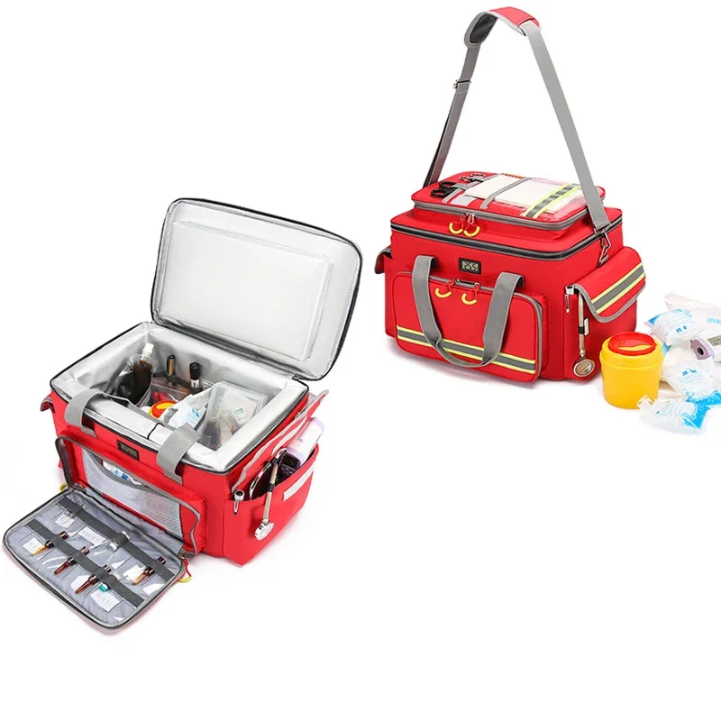 Outdoor First Aid Kit Refrigeratible Sports Red Nylon Waterproof Cross Messenger Bag Family Travel Emergency Bag