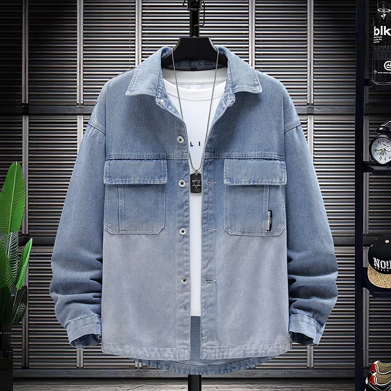 

Denim Jacket Men's Shoulder Down Shirt Style 2024 Spring And Autumn Minimalist Youth Sleeved Denim Jacket Outer Garment H905