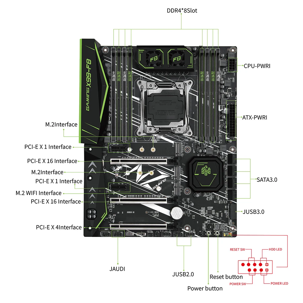 

X99 F8 GAMING Motherboard C612 8*DDR4 LGA20 11-3 256GB XEON E5 V3/V4 CPU X99