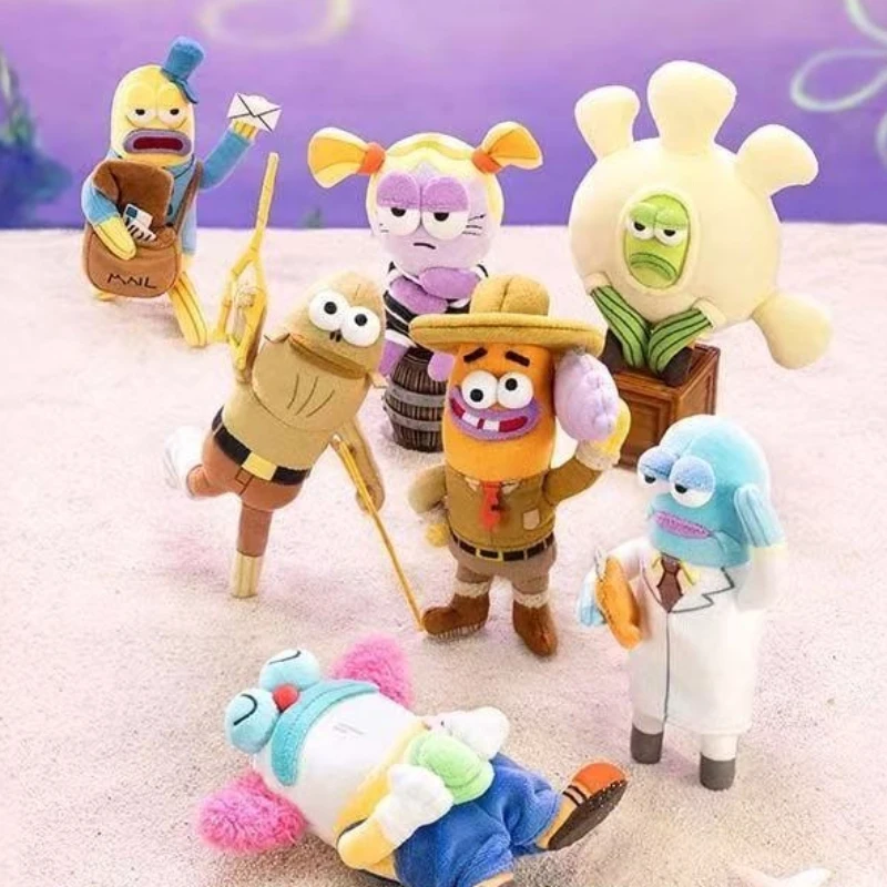 Spongebob Square Pants Plush Toys Keychain Bikini Bottom Residents Pendant Bully Fish Scientist Fish Funny Toys Cartoon Gifts