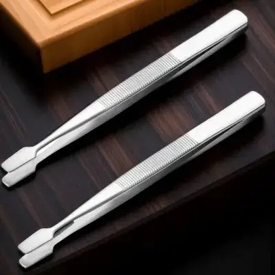 

2pcs Stainless Steel Stamp Tweezers Philately Tools Flat Tip Jewelry Collector Tweezers Anti-Skid Lightweight Durable Makeup