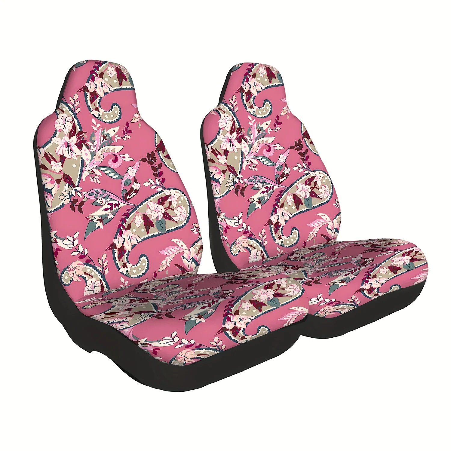 2pcs Paisley Floral Pattern Car Seat Covers, Cute Car Interior Seat Accessories, Front Seat Protector For Cars, Trucks, Vans, SU