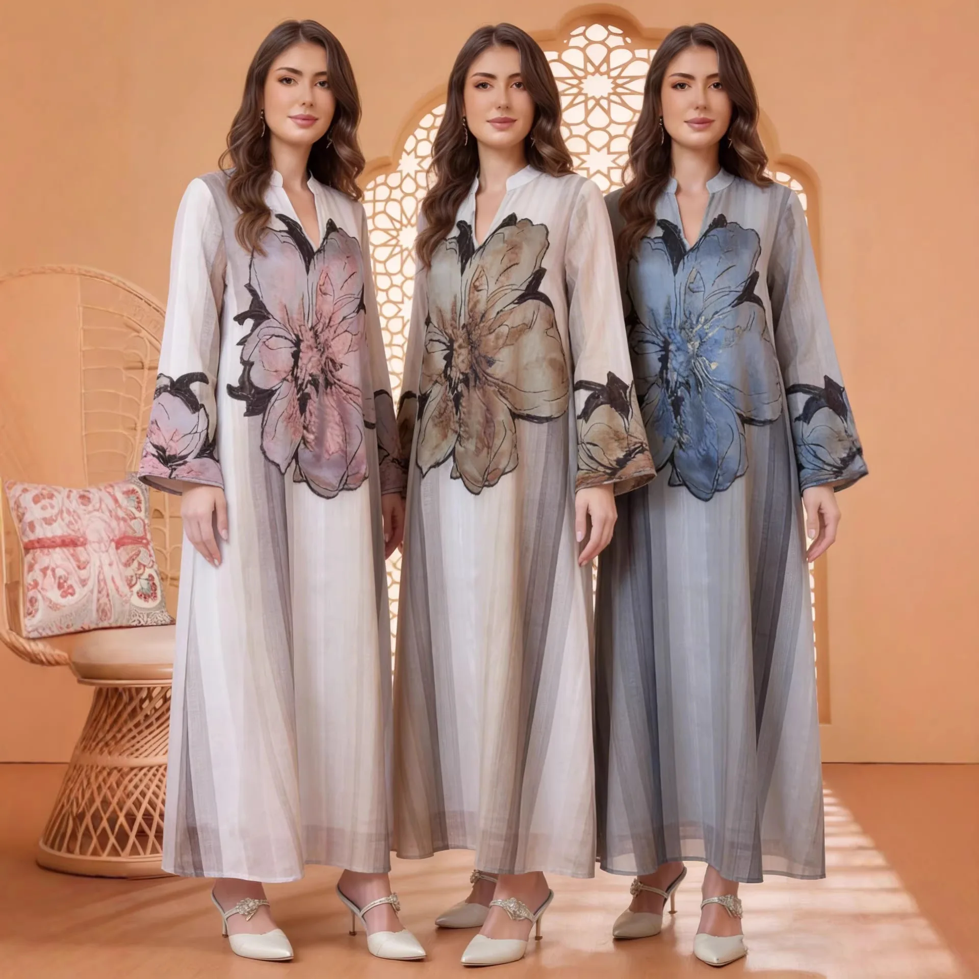

Women Dress Eid Muslim Abaya Party Dresses Jalabiya Flower Long Robe Dubai Abayas Kaftan Ramadan Morocco Vestidos Caftan 2026
