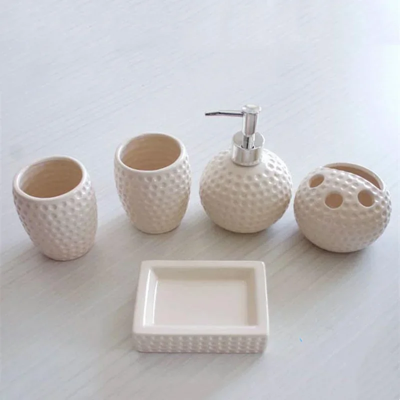 Ceramic Bathroom Five Piece Set Couples Mouthwash Home Toiletries Lotion Bottle Toothbrush Holder Cup Soap Dish