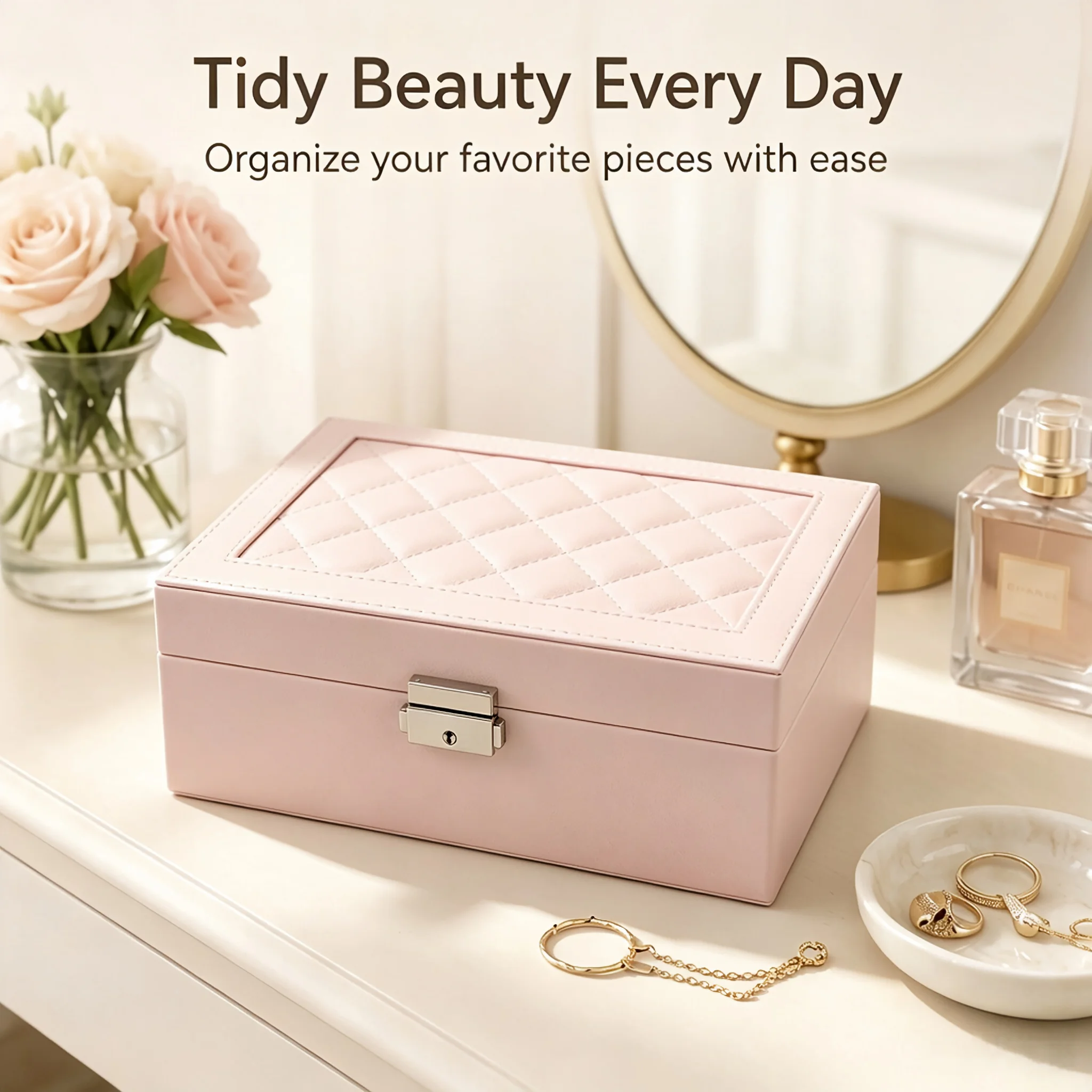 Large Capacity Leather Jewelry Storage Box with Lock, Romantic Valentine Gift for Her Girlfriend Wife