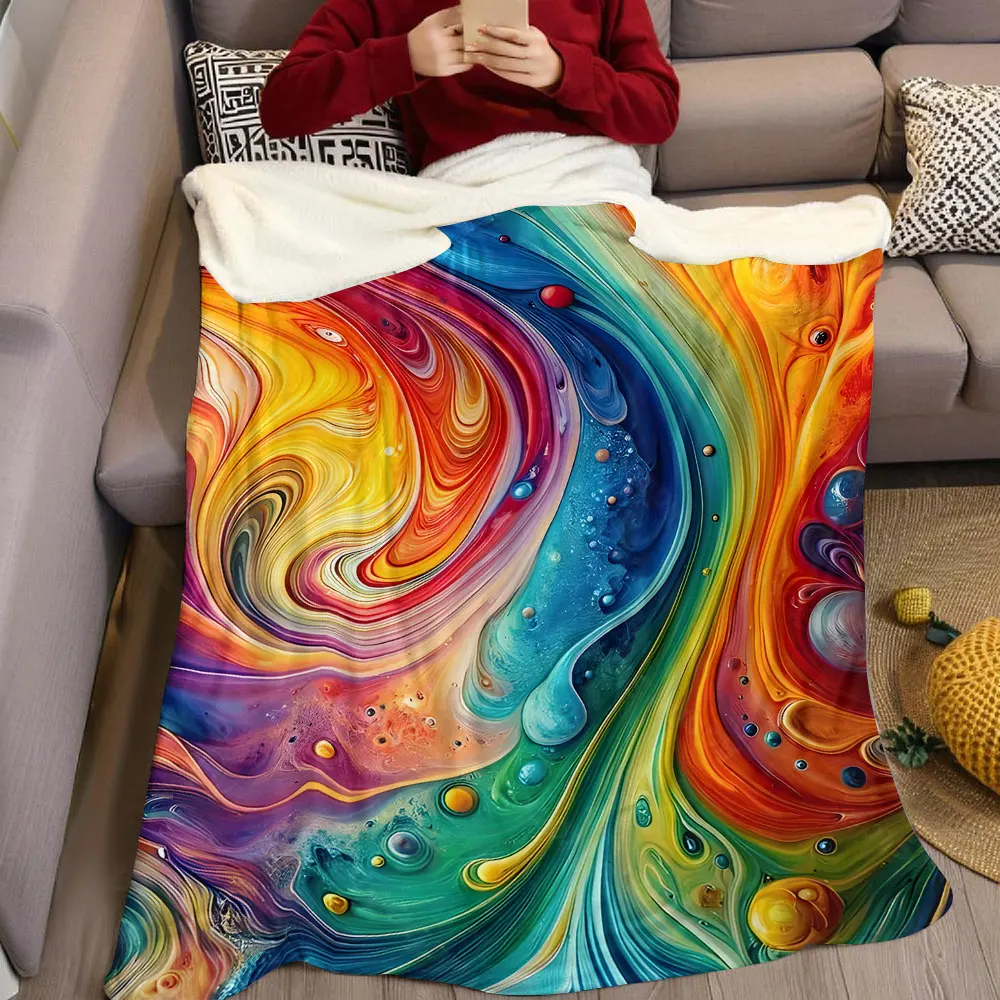 Rainbow Fluid Texture Flannel Blanket Warm Soft Halloween Christmas Decorative Couch Warm Cozy All-Season Gift
