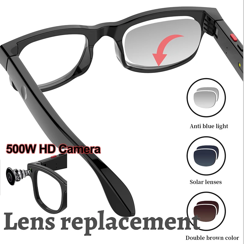 

2025 New 500W AI Smart Camera Sunglasses 3in1 Lens ChatGPT Translation Voice Call WiFi Bluetooth HD 1080P Shooting Smart Glasses