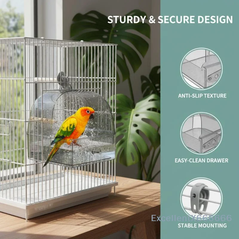 Universal Fit Large Transparent Bird Bath Box Removable Drawer Lightweight for Most Standard Small Bird Cages