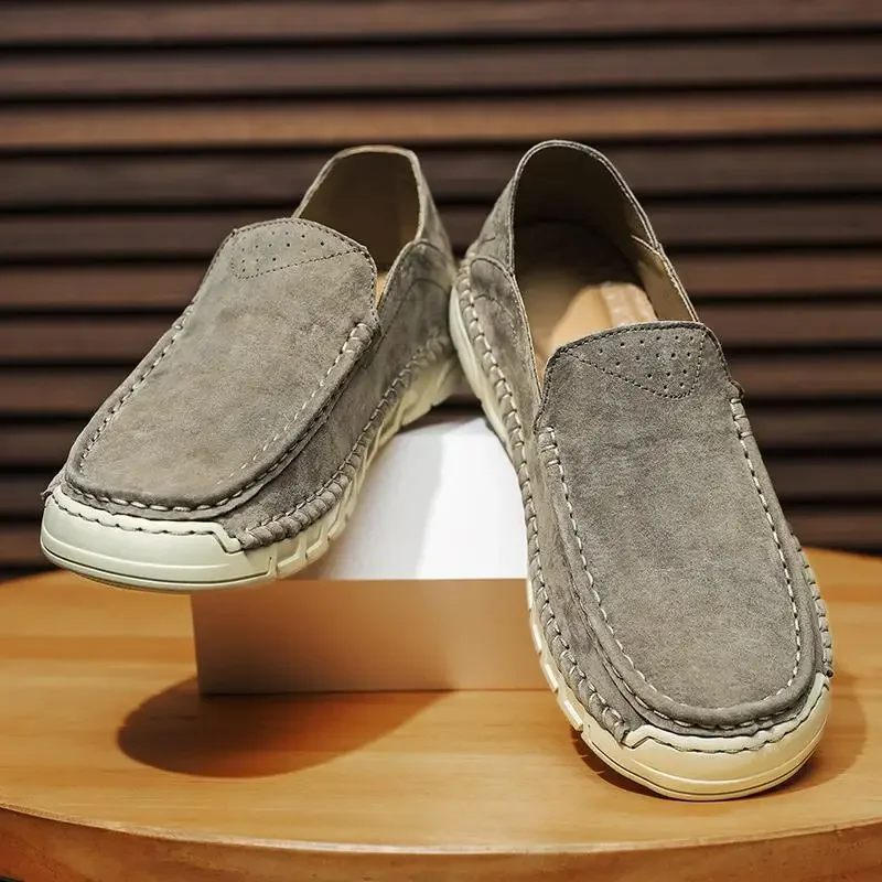 Ein-Fuß-Loafer für Herren, Sommer, atmungsaktiv, weiches Leder, Herrenschuhe, Rindssehnen-Sohle, lässige Lederschuhe