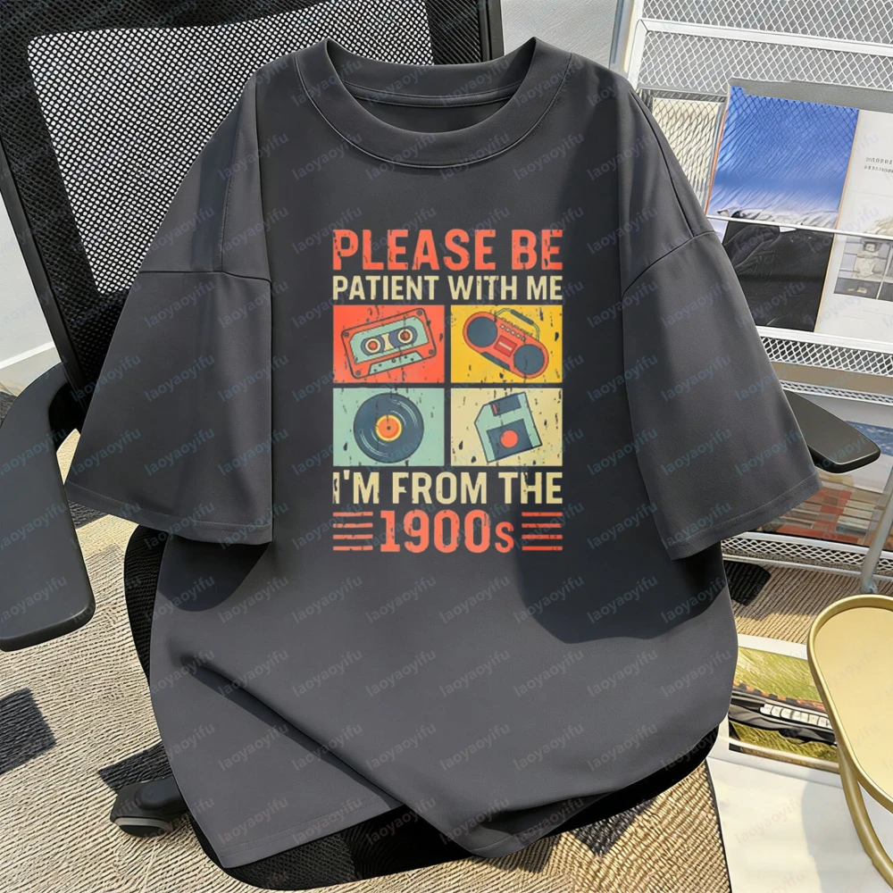 Retro Music Cassette Tape Vinyl Record Tops Me Im From The 1900s T-Shirt Vintage Media Streetwear Fashion Trendy Men Women Tee