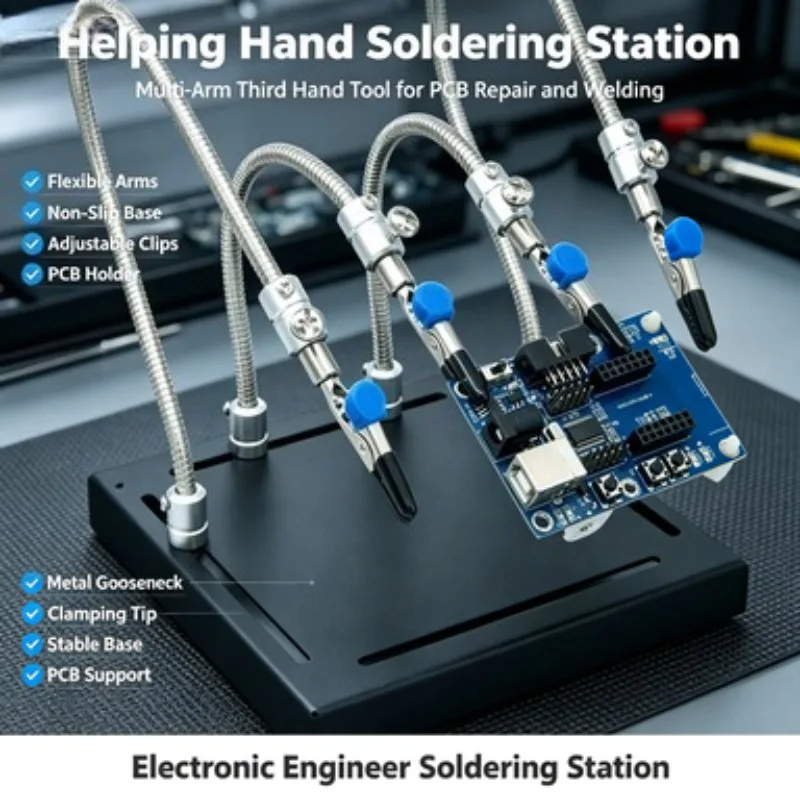 Alligator Clip Flexible Arm Helping Hand Holder PCB Circuit Board Repair Fixture Soldering Station Support Bracket