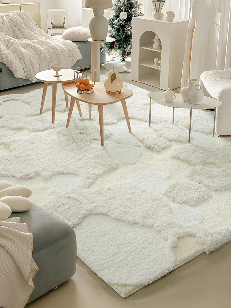 Solid Color Luxury Living Room Rug Carpet Plain Color Cream Style Bedroom Carpet Thick Sofa Large Floor Rug Bedroom Mat Modern