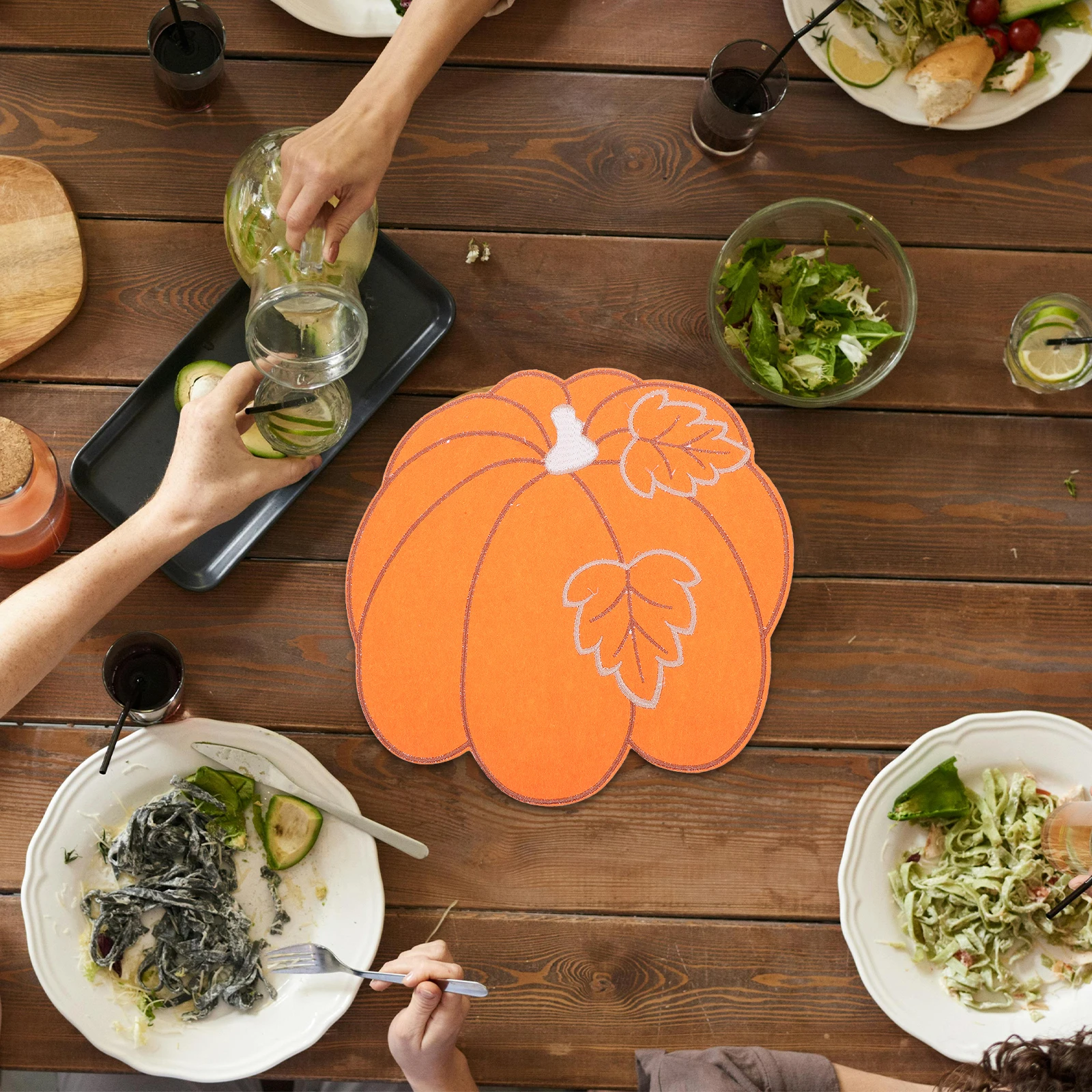 

4pcs Pumpkin Table Placemats Reusable Insulated Bowl Mats Non-Skid Tableware Mat For Kitchen Party Festival Decor Thanksgiving