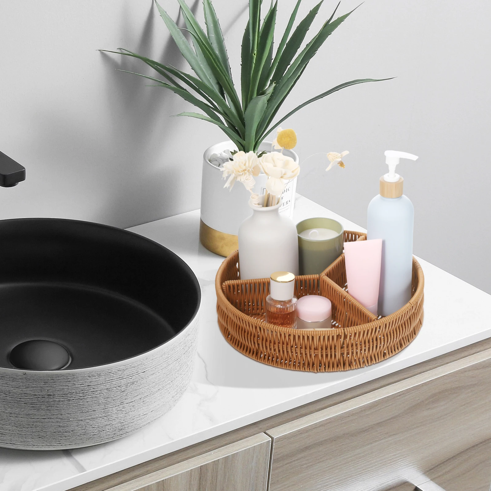 

1pc Rustic Wicker Storage Baskets Office Kitchen Pantry Decorative Bins Imitation Rattan Basket Household Creative