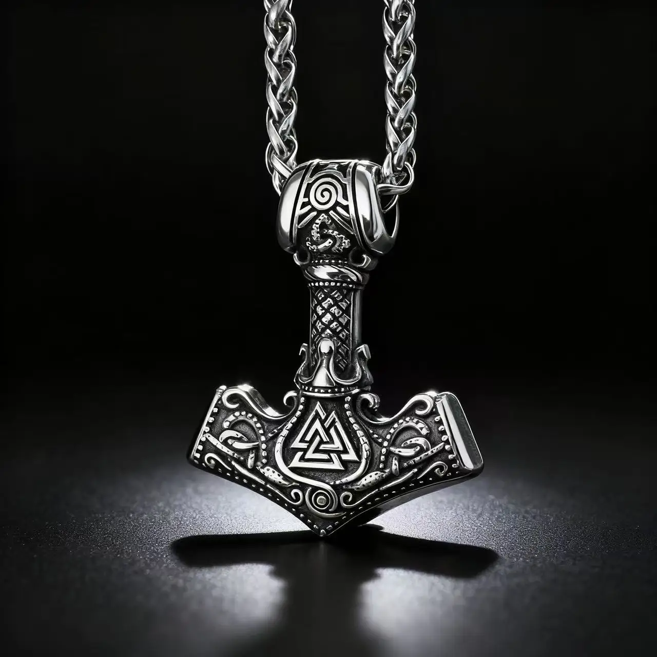HNSP 316L Stainless Steel Norse Odin Knot Mjolnir Pendant Necklace For Men Viking Jewelry Accessories view 6