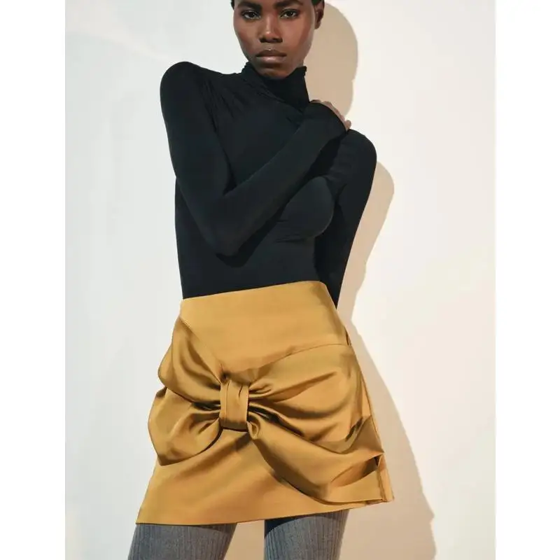 Automne hiver nouveauté taille haute jupe femmes Faion noeud décoré inje ort a-ligne jupe 0025083