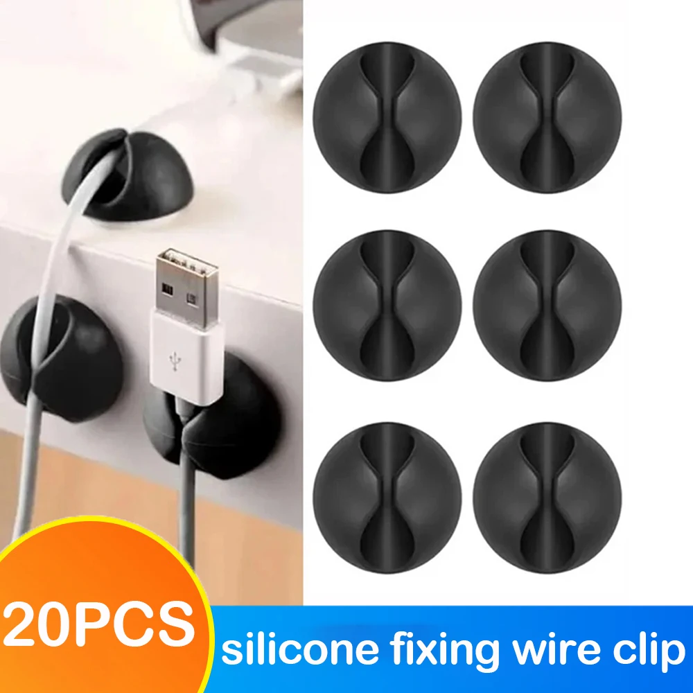 20PCS Clamp Cord Cable USB Line Fastener Home Accessories Car Wire Tie Clip Adhesive Silicone Cable Holders In Office/Home/Car