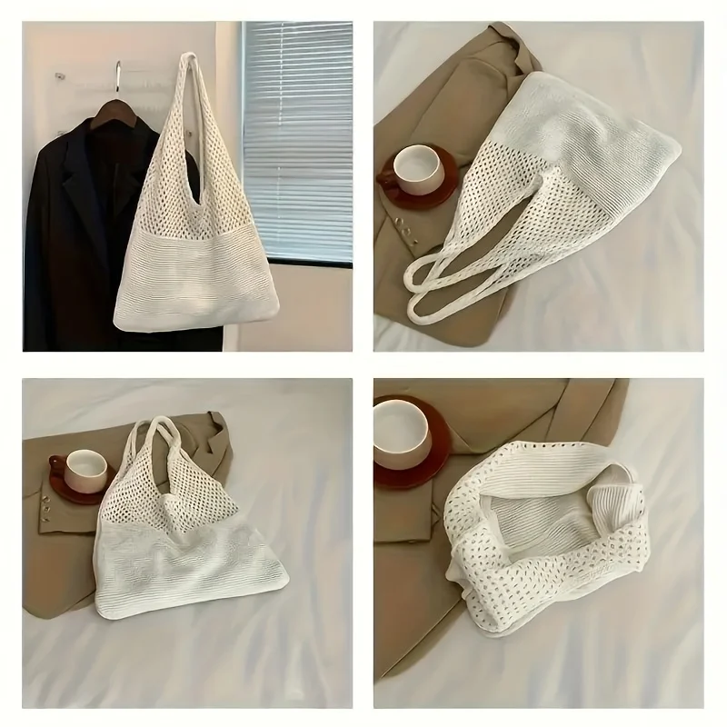 مصمم حقائب اليد محبوك الإناث سعة كبيرة حقائب اليد النسائية حزمة الصيف حقيبة شاطئية المحافظ الكبيرة عادية جوفاء المنسوجة حقائب كتف #5