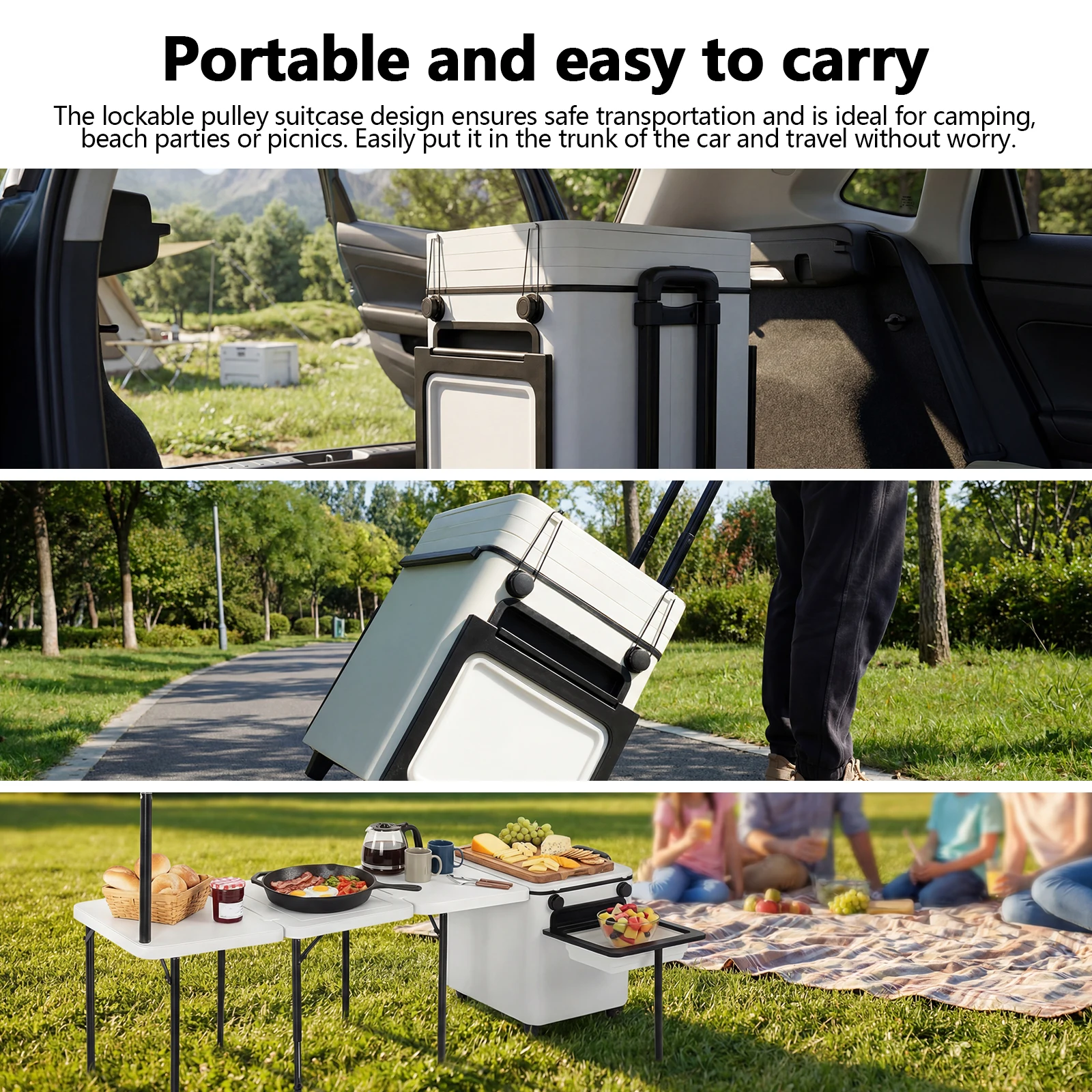 

Многофункциональный уличный столик на колесах с подсветкой для пикника, вечеринки, пляжа, барбекю, приготовления пищи на открытом воздухе и в помещении