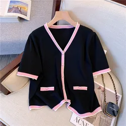 Oversized Women Summer Sweater V-Neck solid color Button Loose Cardigan Female Casual Knitted Cardigan Women clothing