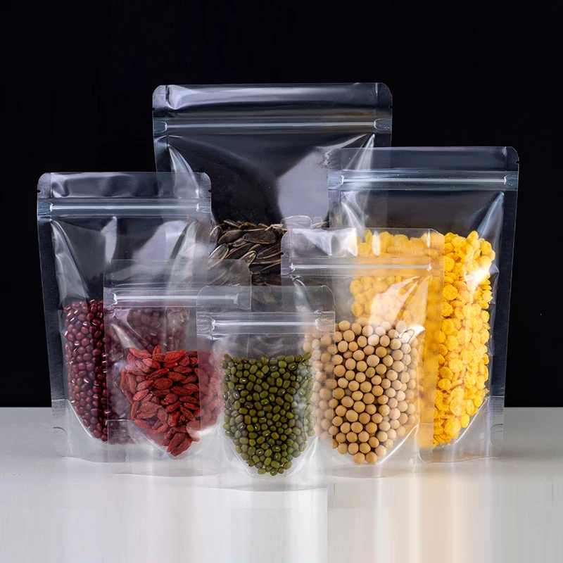 Resealable Stand Up High Clear Heat Sealing Plastic Storage Pouches Dried Fruits Nuts Candy Gifts Coffee Zip Lock Bags 50Pcs