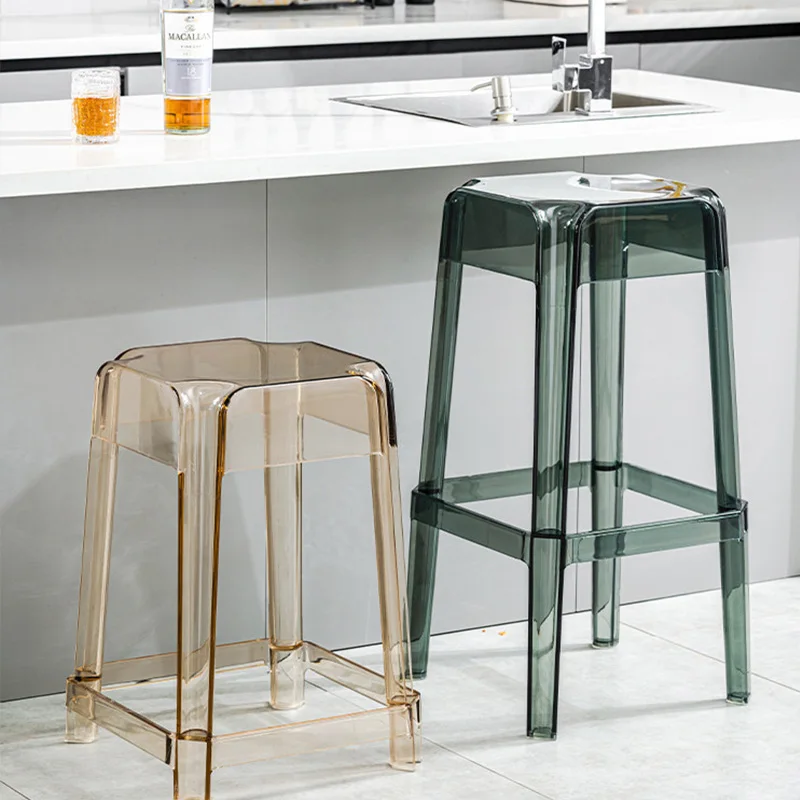 Transparent Acrylic High Stool - Sturdy 4-Leg Design with Footrest To Provide Comfortable Seating for Kitchen & Bar Use Банкетка