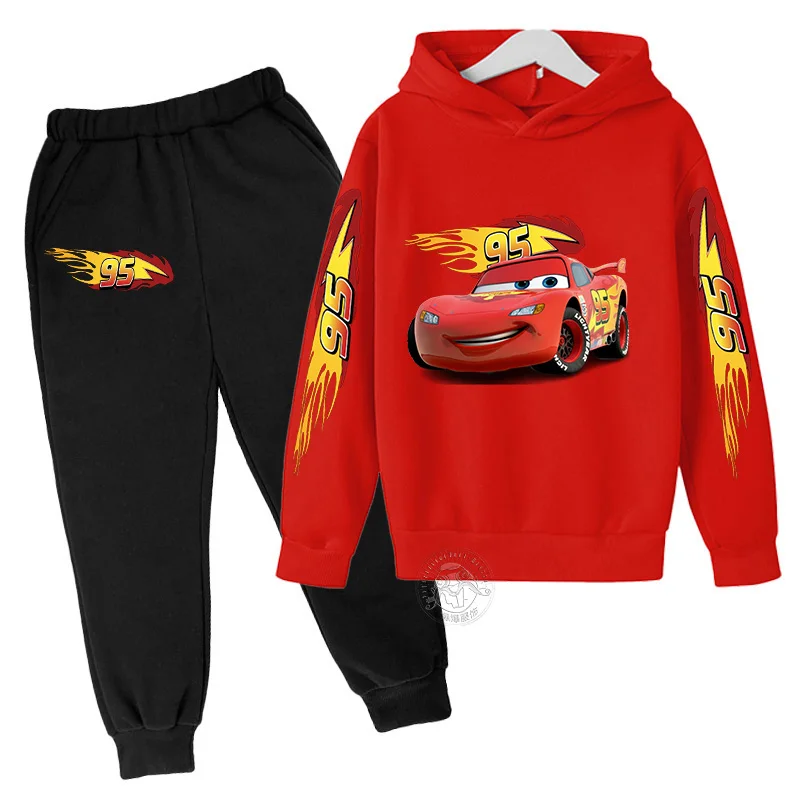 Autumn Disney Car Children\'s Lightning McQueen Cartoon Printed Children\'s Hoodie+Pants Anime Kawaii Top Casual Boys and Girls Se