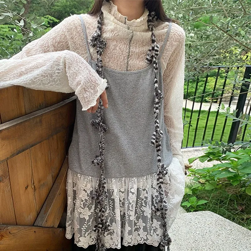 Genayooa Y2k Fairycore camisetas sin mangas para mujer sin mangas de encaje Patchwrok Camis Vintage camisetas ropa de calle estilo coreano moda sin mangas