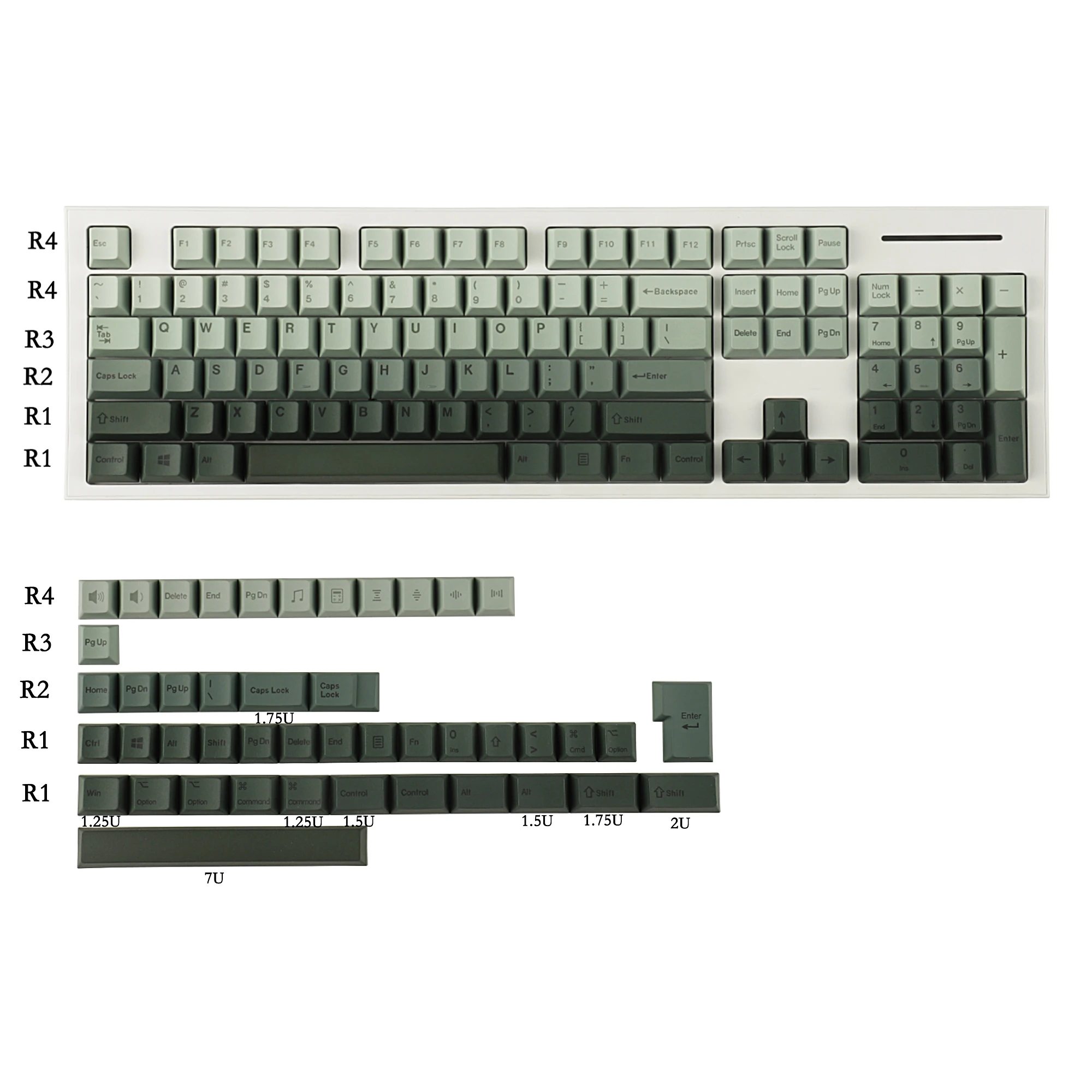 1.8mm Thickness PBT Gradient Keycaps Cherry Profile Dye Sub Mac Keyset For ANSI ISO 104 TKL GK61 96 75 GMMK NCR80 Mx Keyboard