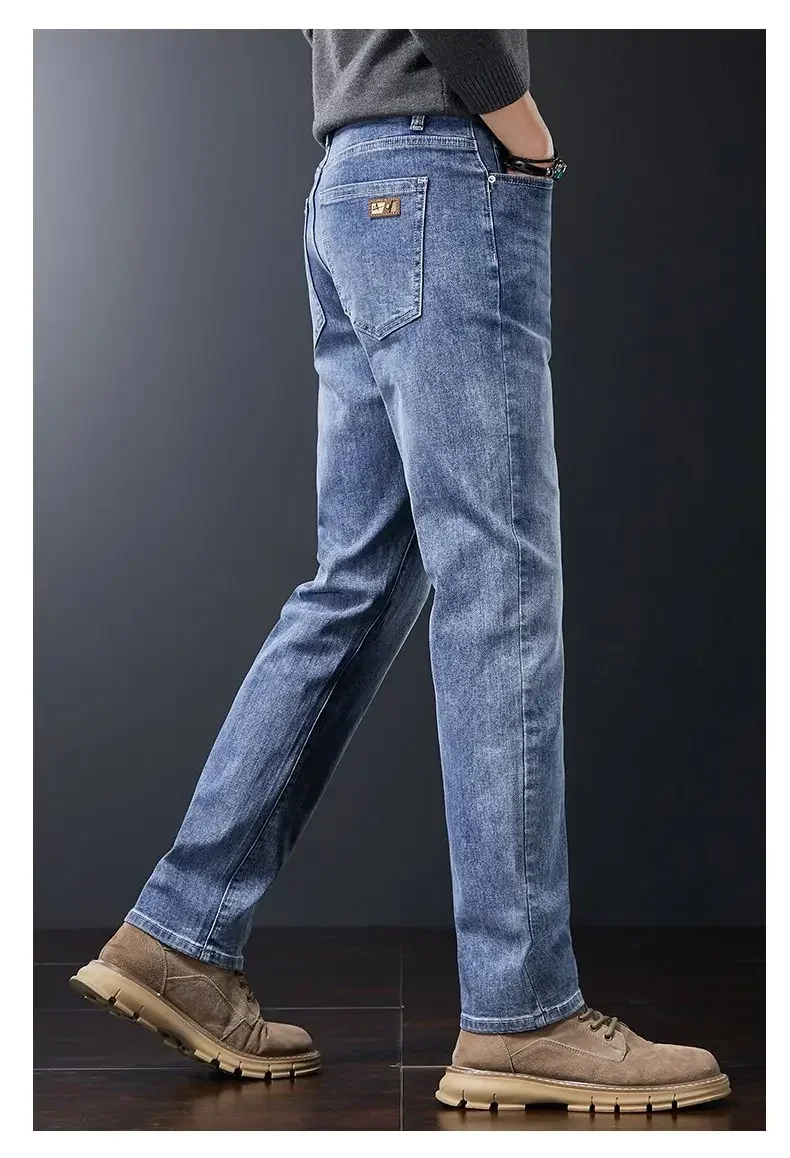 2027 Neue Herbst-Winter-Soft-Stretch-Jeans für Herren, Business-Casual, schmale, gerade Jeanshose, koreanische blaue, graue Arbeitshose für Männer – Detail 9