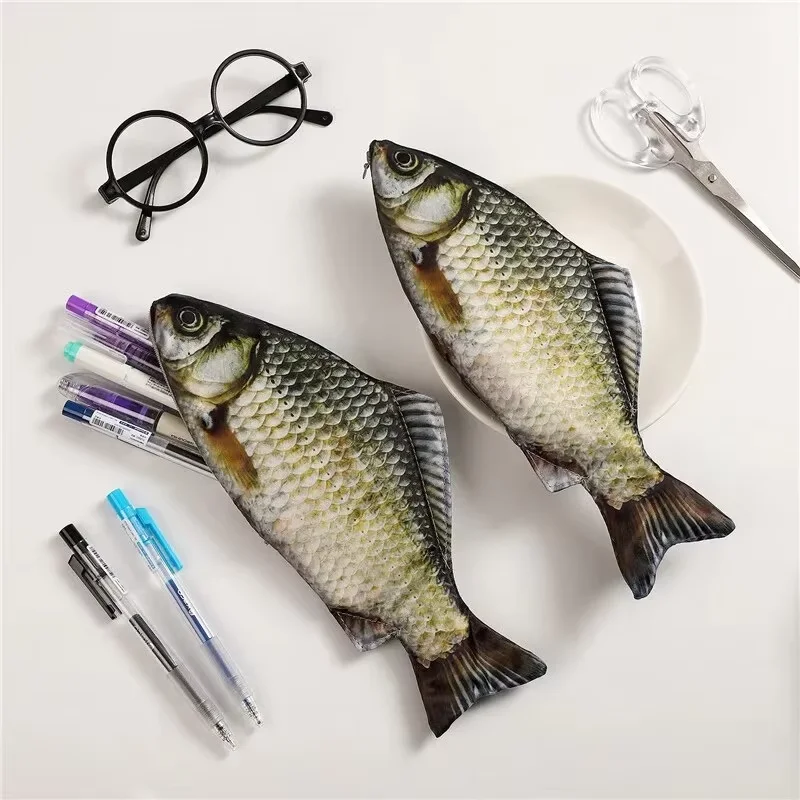 LUSQI Realistic Fish Design Creative Crucian Carp Zipper Pencil Case Multi-Functional Storage Pouch Stationery Coin Organizer