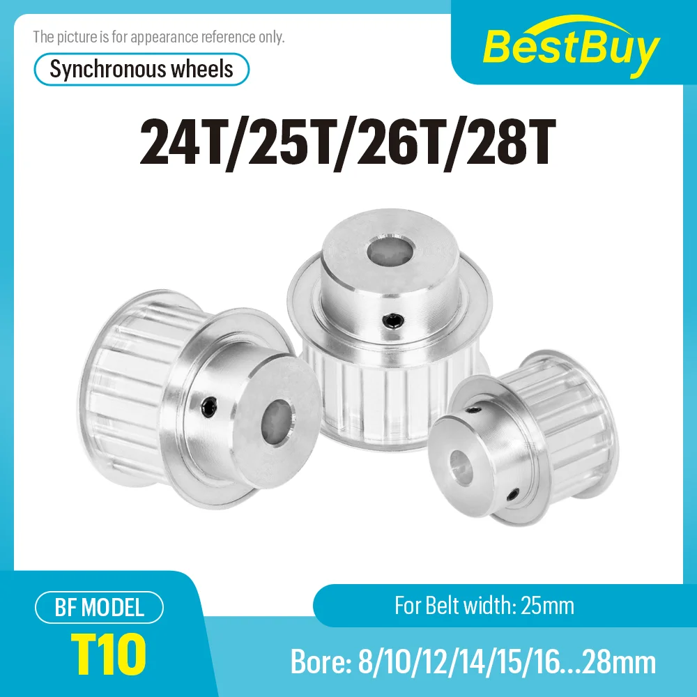 T10 Timing Pulley 24T 25T 26T 28T BF Type Bore 8mm To 28mm Teeth Pitch 10mm Slot Width 25mm T10 Synchronous Belt
