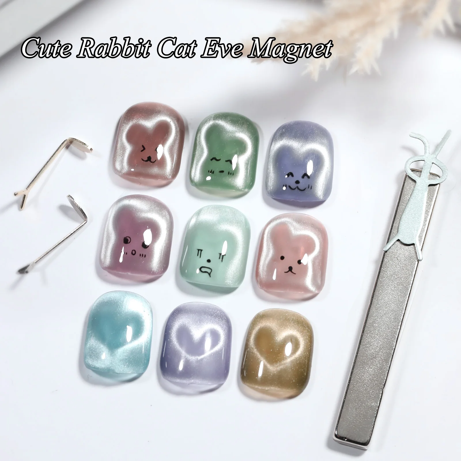 1/2/4 Stuks Konijn Beer Hartvormige Cat Eye Magneet Set Nail Art Gereedschap Kleine ijzeren Stuk Voor Magnetische Gel Polish Effect Nail Diy Des