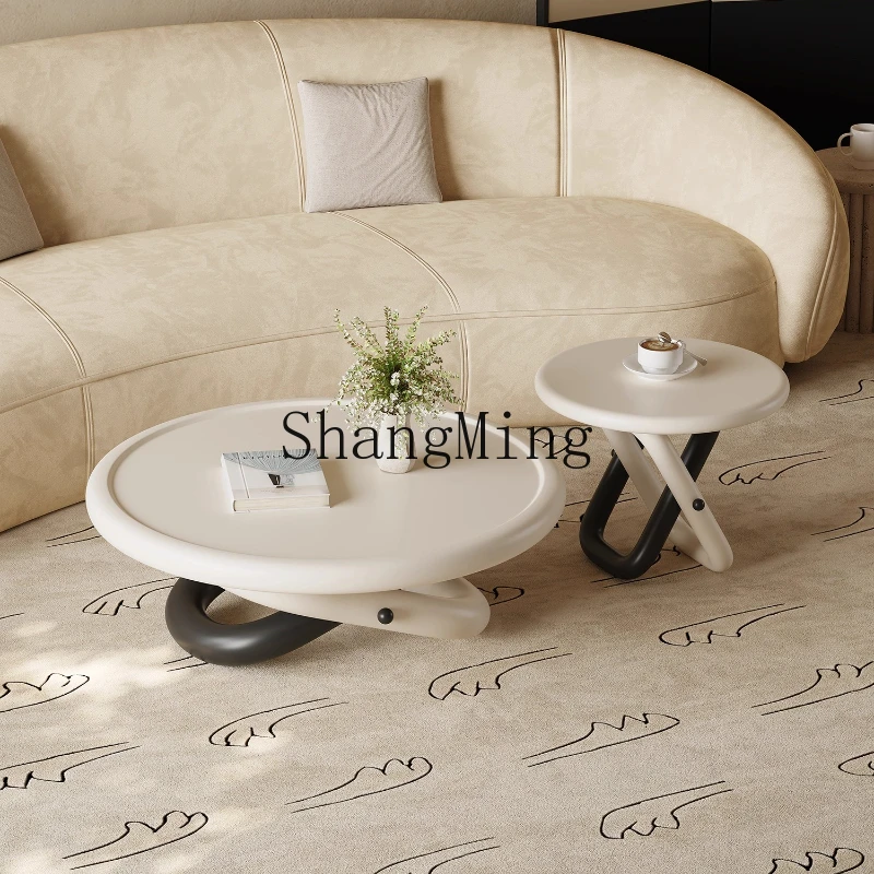 

ZYY cream wind round coffee table combination light luxury high-end small apartment living room household coffee table