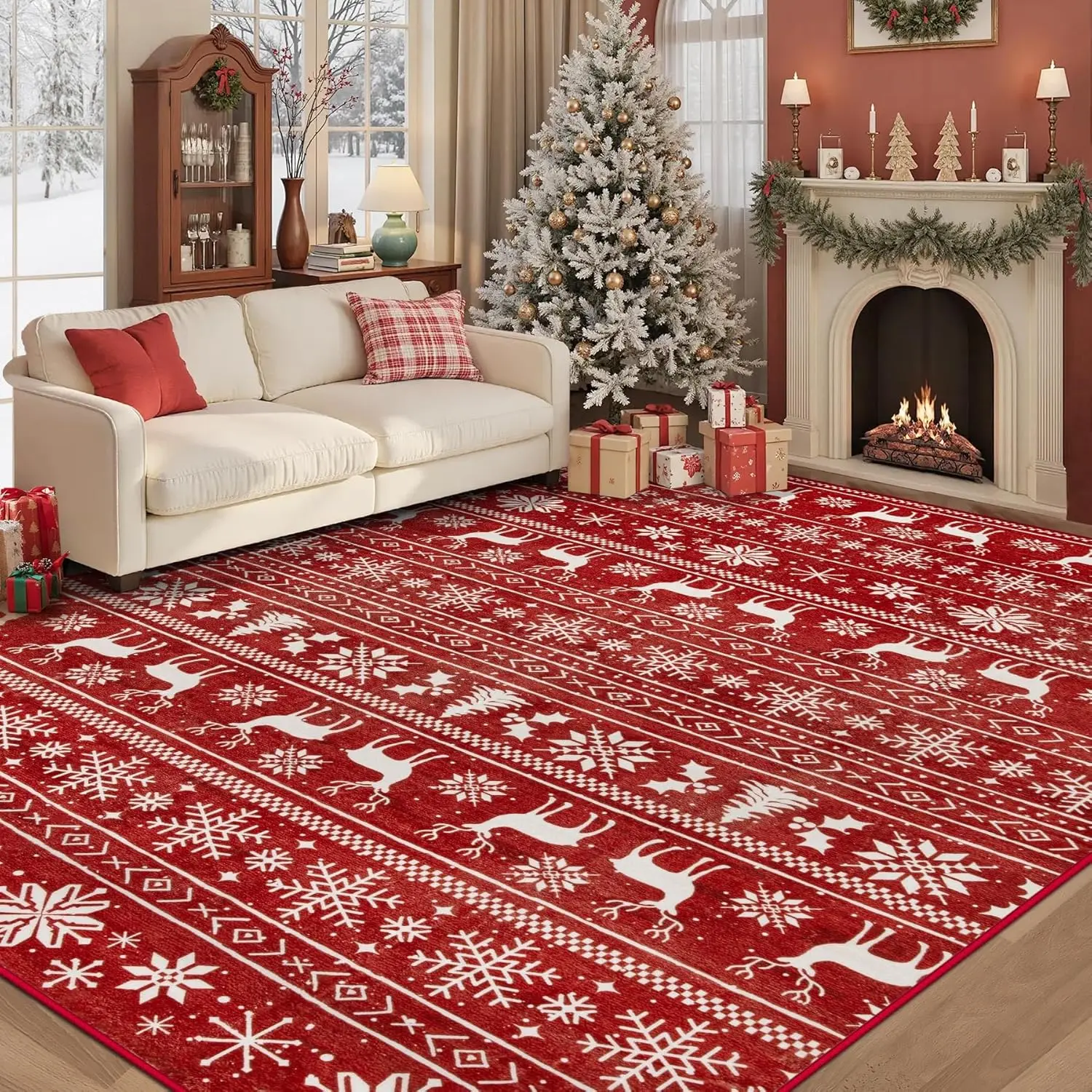 VIKAMA Roter Festival-Weihnachtsteppich, Winterurlaubsteppich, Küche, Schlafzimmer, Wohnzimmer, Eingang, Bodenmatte, Heimdekoration