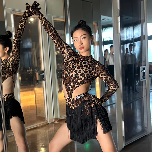 falda de flecos de leopardo para baile latino