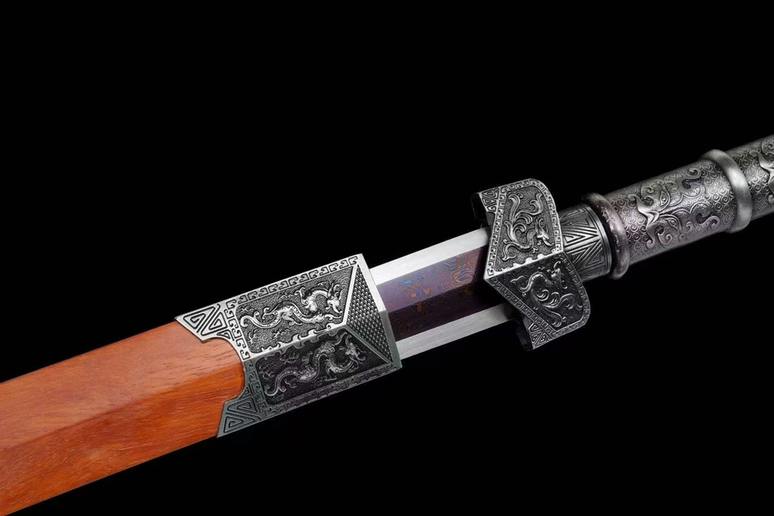 Metal Handle Chinese Kungfu Handmade Sword Damascus Folded Steel Blade Double Edge Wushu Real Swords Han Dynasty Dragon Jian ﻿ - view 4