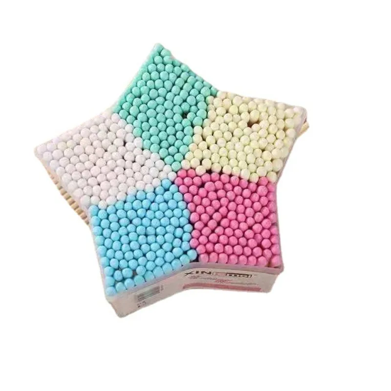 500Pcs/5Color Colorful Double-headed Cotton Swab Cleaning Sanitary Swabs for Make Up Remover Ears Cotton Swabs Cosmetic with Box