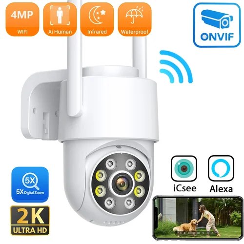 PANEPO 4MP 2K ICsee Wifi cámara de detección humana cámara de vigilancia en exterior visión nocturna Audio bidireccional protección de seguridad para el hogar