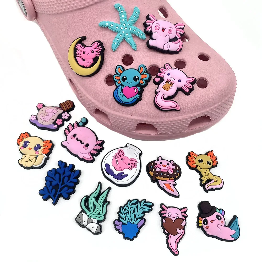 Abalorios de salamandra Axolotl de 16 piezas para mujer, Serie de Crocs, decoraciones para zapatos, accesorios para zapatos, decoración de sandalias, regalos de cumpleaños