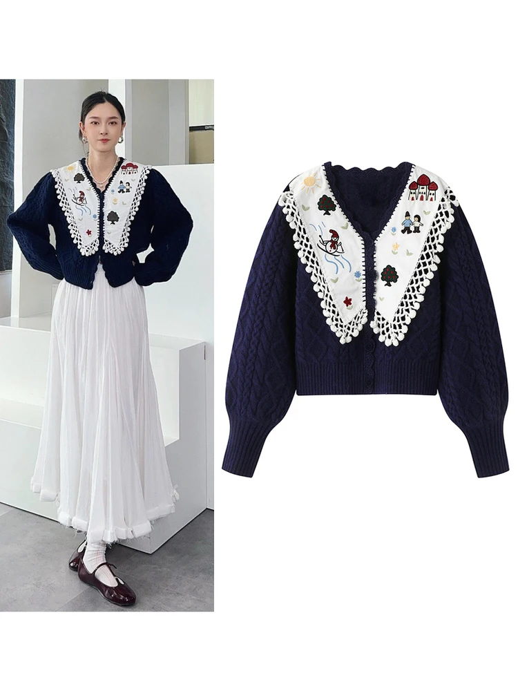 

Sli Knitted Sweater Korean Loose Fit Long Sve V-Ne Embroidered Casual Wear Resistant Wear for Young Women