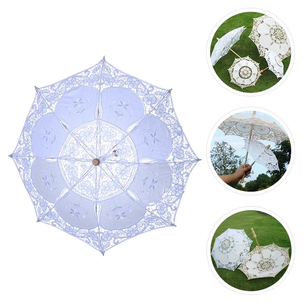 

Wedding Decor Lace Umbrella Decorative for Craft Handheld Blue Prop Embroidered Vintage Bride